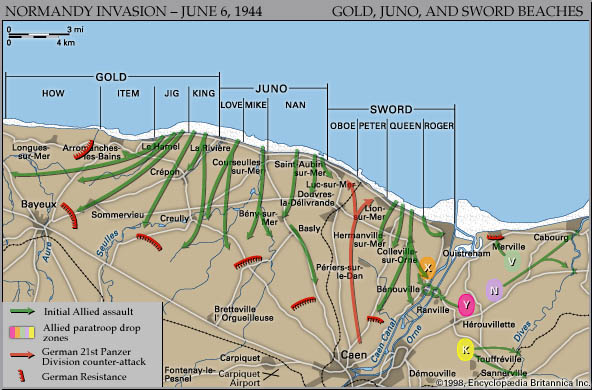 British & Canadian landing beaches